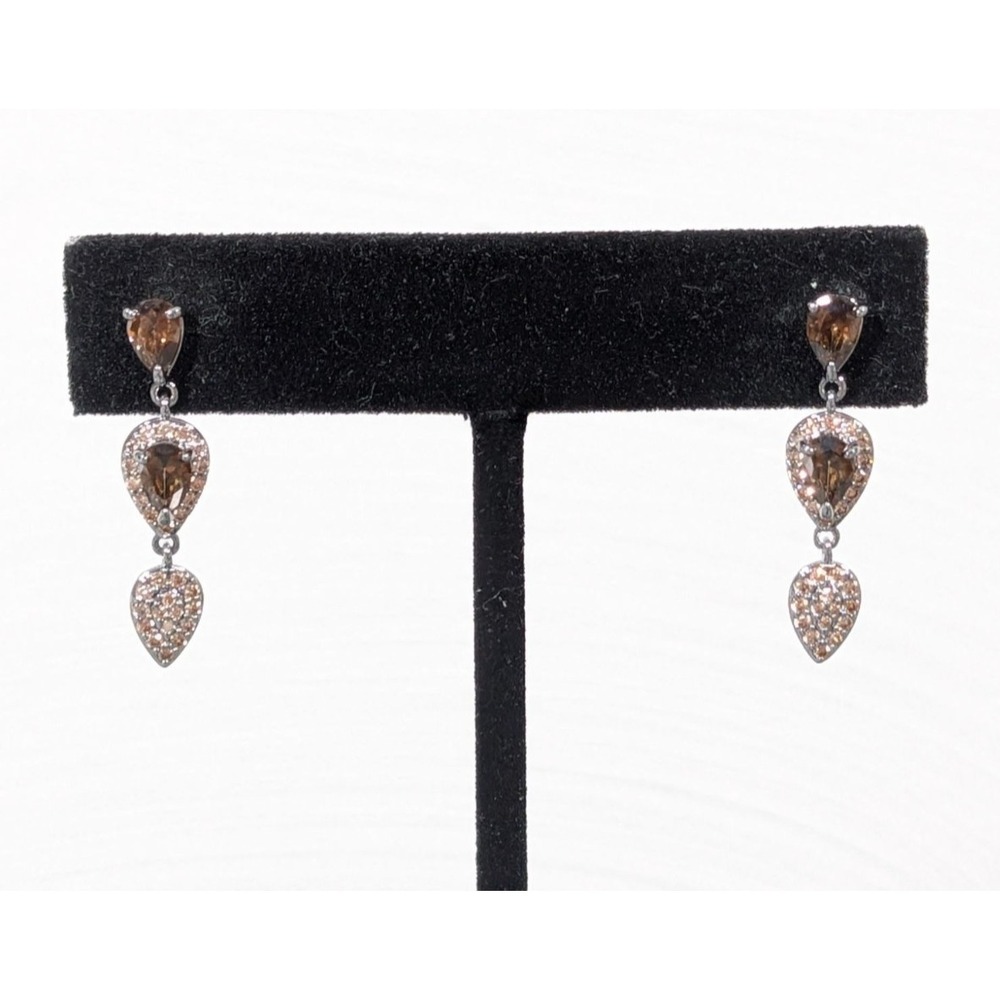 Bomb Party Brown Teardrop CZ Dangle Earrings Pierced Evening Sparkle‎